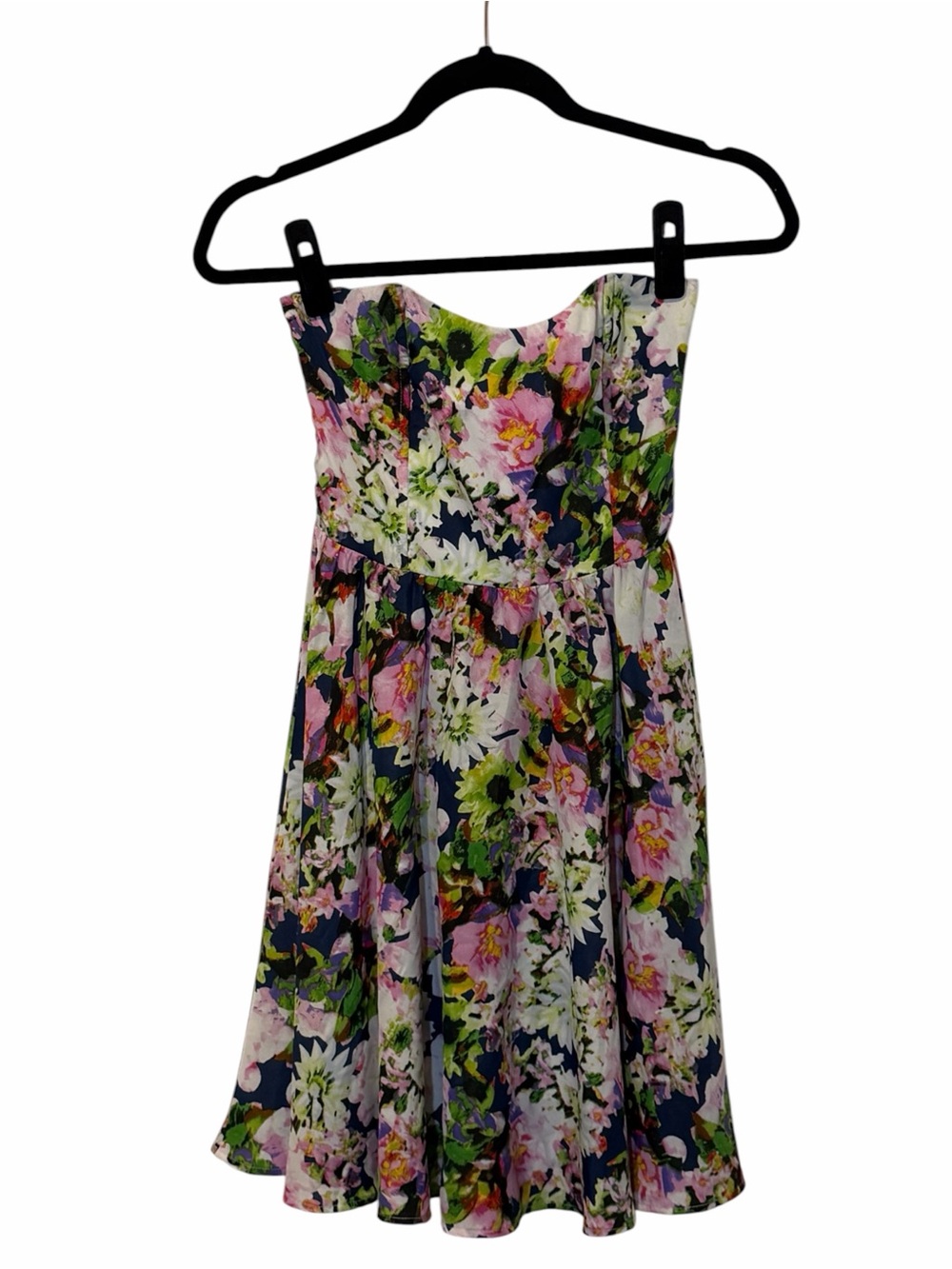 Wayf strapless floral print mini dress wedding guest cocktail party size small